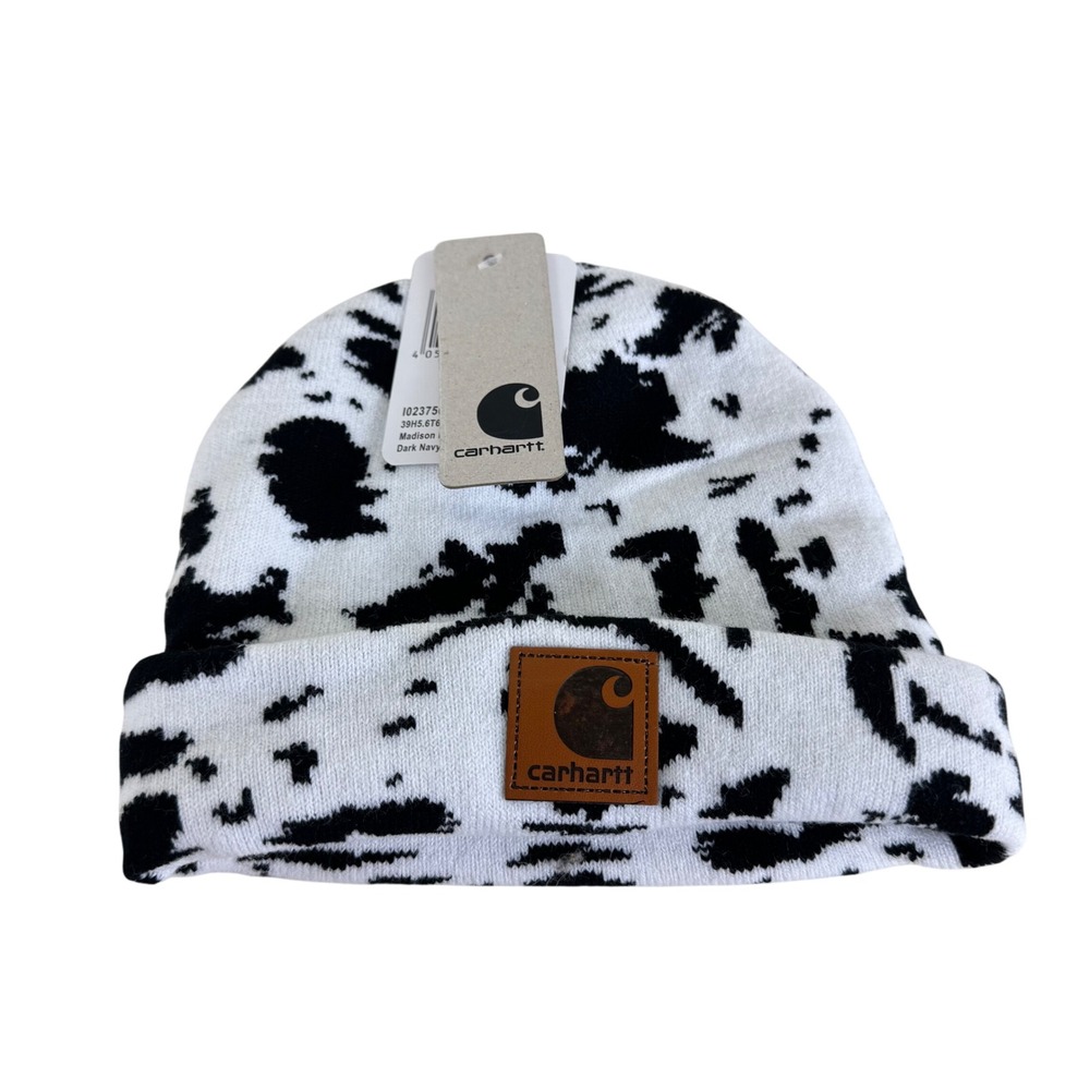 Carhartt Madison Logo Cap Beanie Cow Print Dark Navy White NWT Unisex